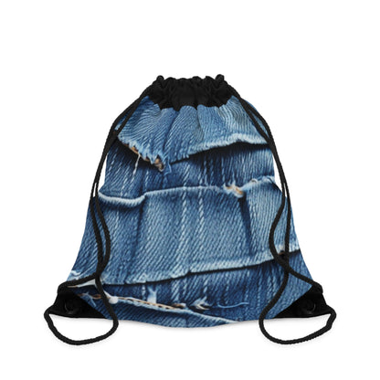 Denim desgastado azul medianoche: diseño resistente, rasgado y elegante - Mochila con cordón 