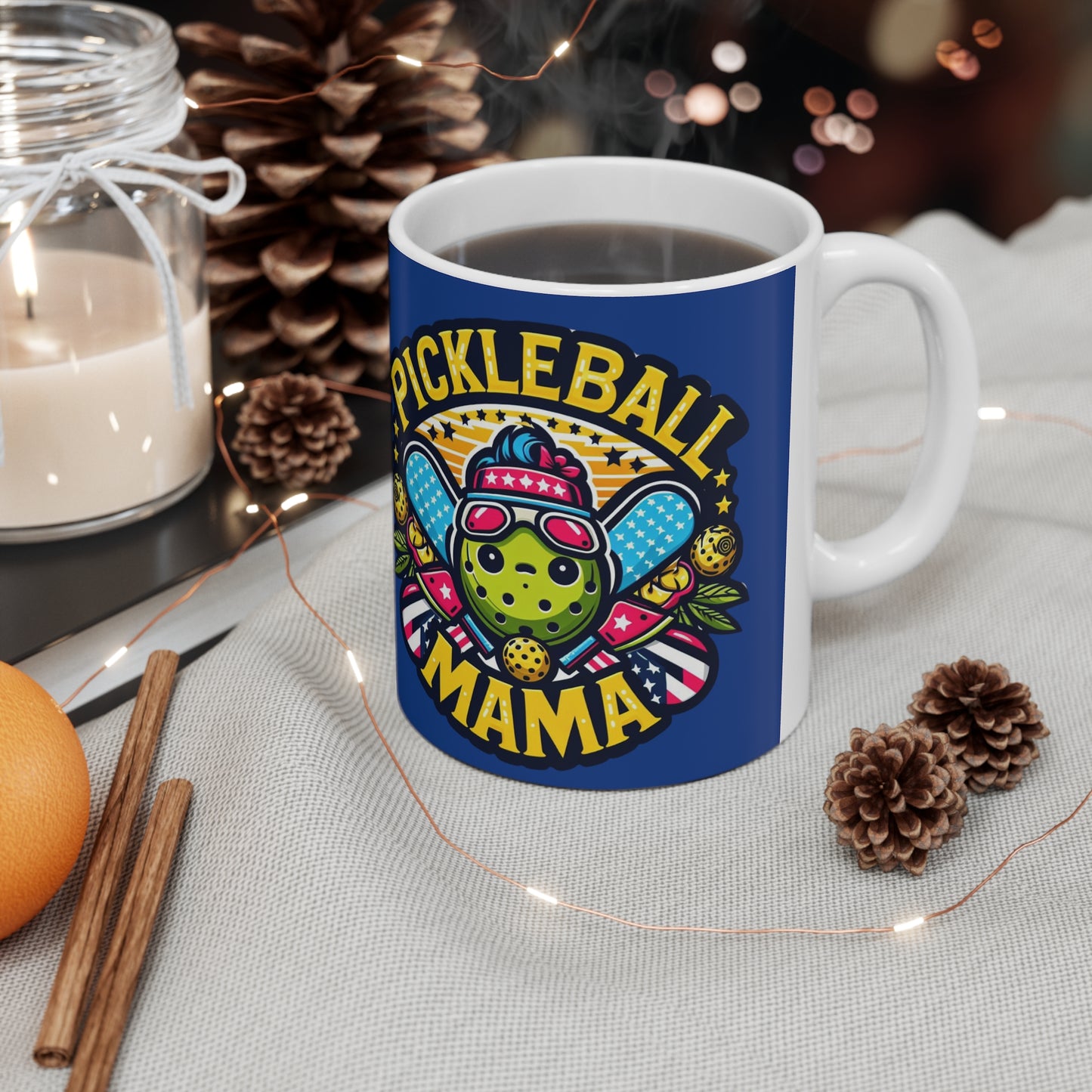 Pickleball Mama - Deportivo patriótico, gráfico atlético con estrellas, entusiasta del Pickleball divertido - Taza de cerámica de 11 oz