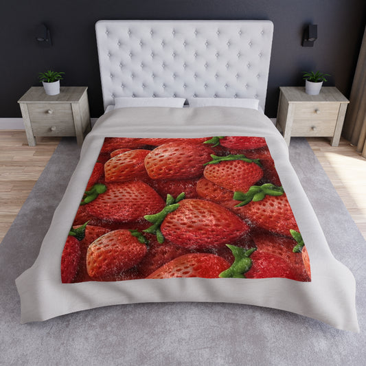 Garden Strawberries- Wild Sweet Gourmet - Farm Growing Ripe Red Fruit -Crushed Velvet Blanket