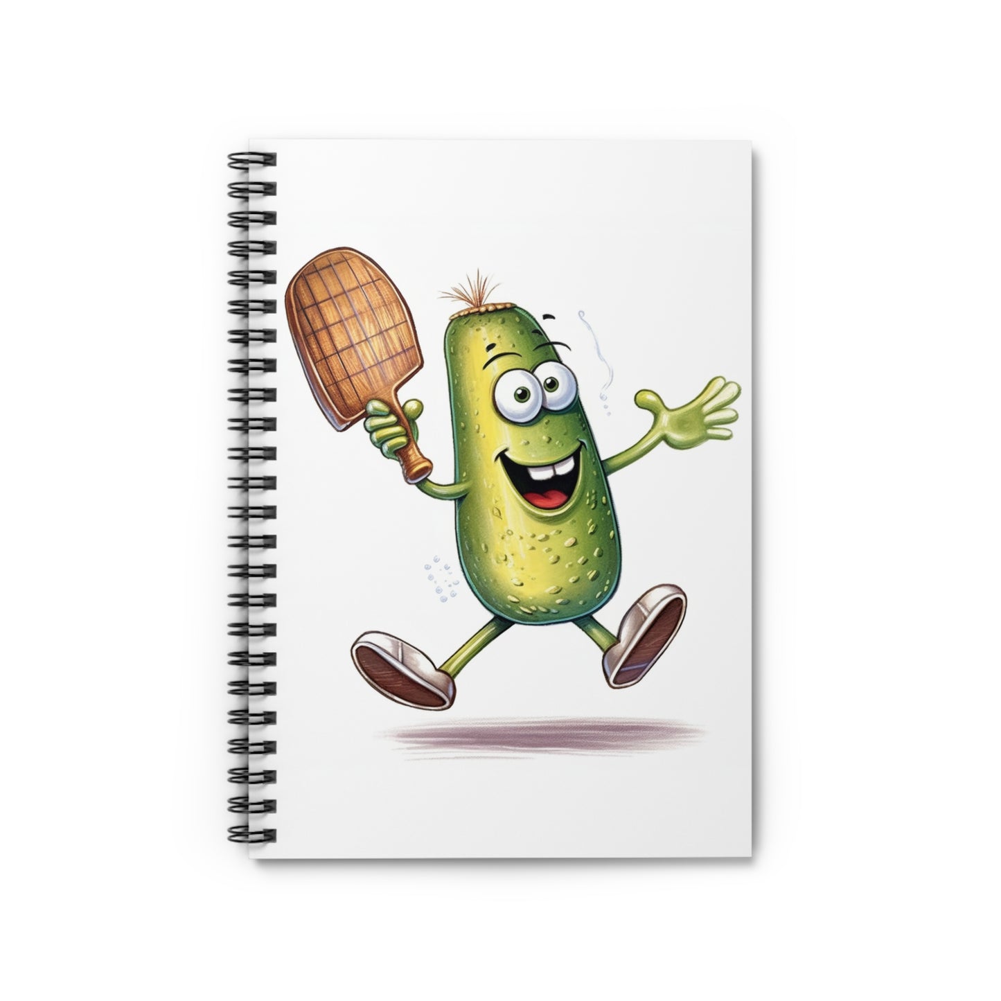 Pickle Player Action: Cartoon Swinging Pickleball Paddle - Sporty Charm - Spiral Notebook - Ruled Line