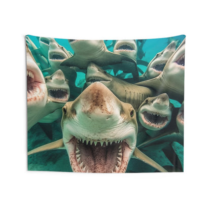 Laughing Lemon Sharks: Joyful Sea Jaws Ocean Deep - Indoor Wall Tapestries