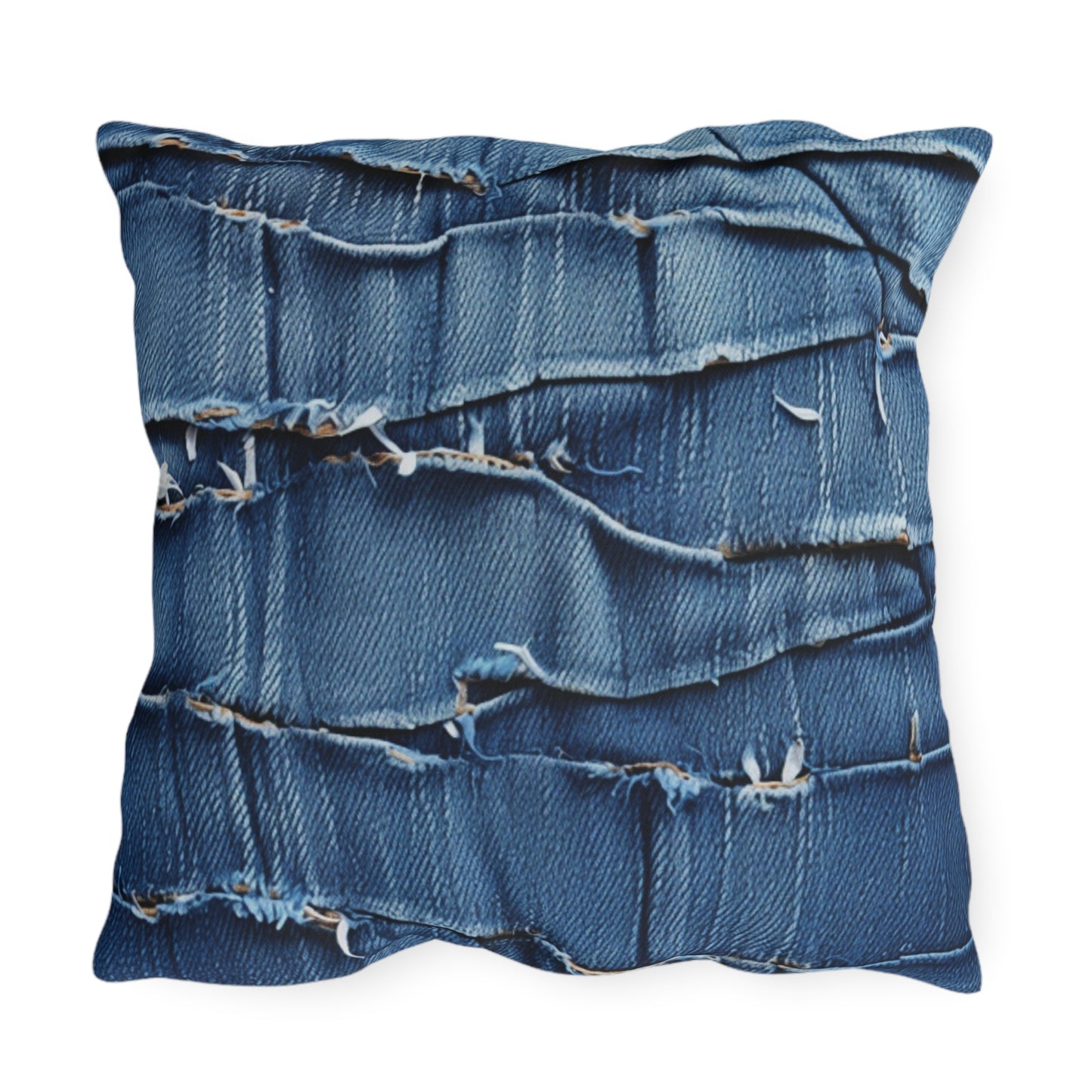 Midnight Blue Distressed Denim: Rugged, Torn & Stylish Design - Outdoor Pillows