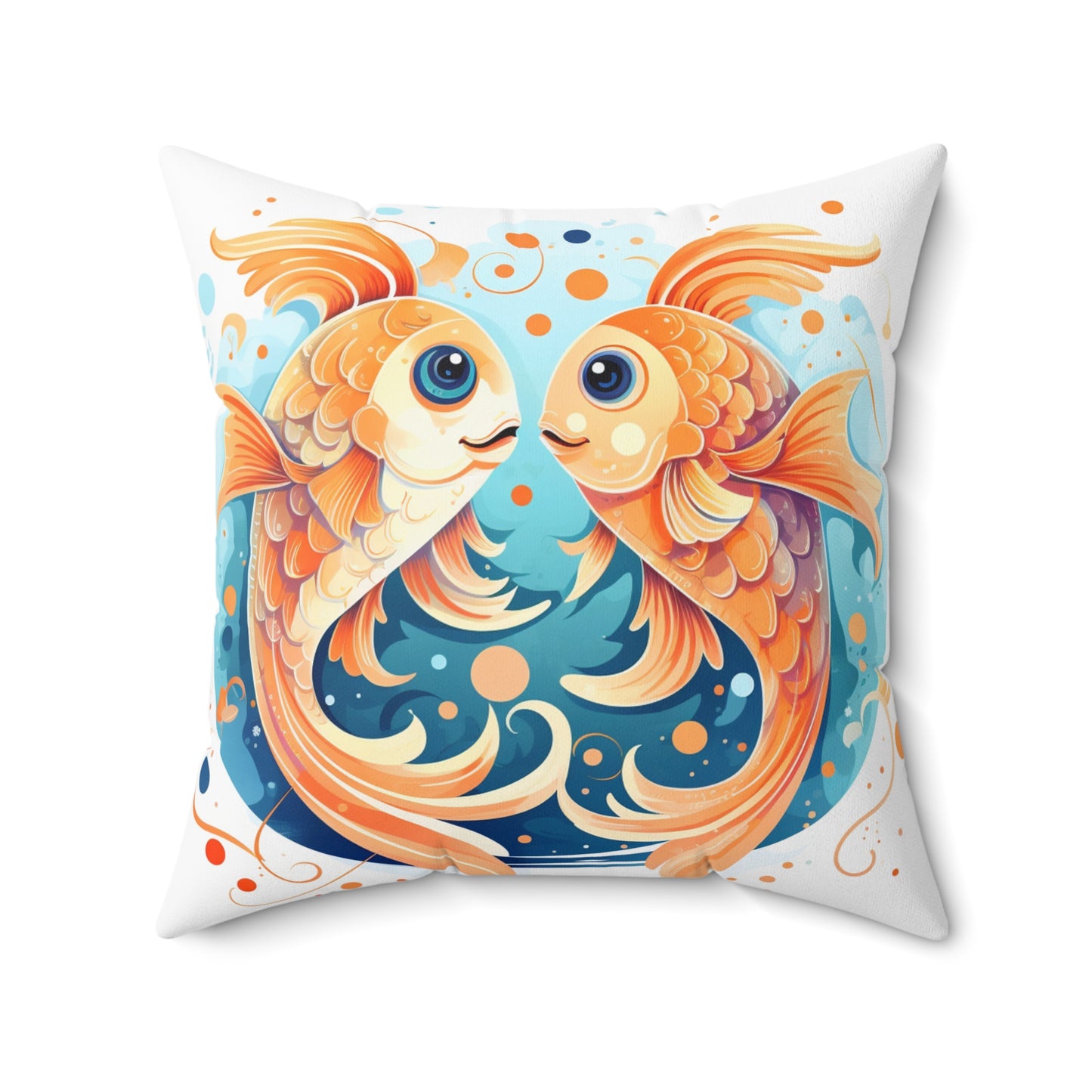 Charming Cartoon Fish Pisces - Dreamy Zodiac Illustration - Spun Polyester Square Pillow