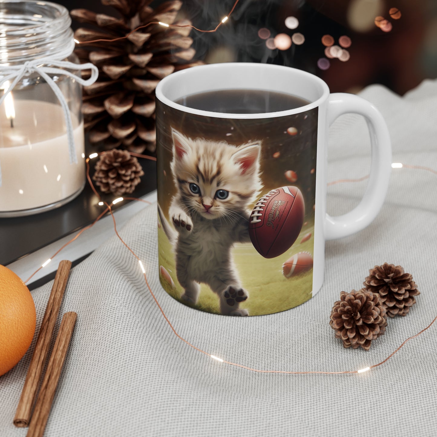 Football Kitty Fantasy: Feline Cat American Sport Quarterback - Ceramic Mug 11oz