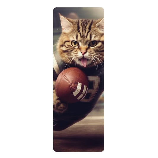 Football Field Felines: Kitty Cats in Sport Tackling Scoring Game Position - Rubber Yoga Mat