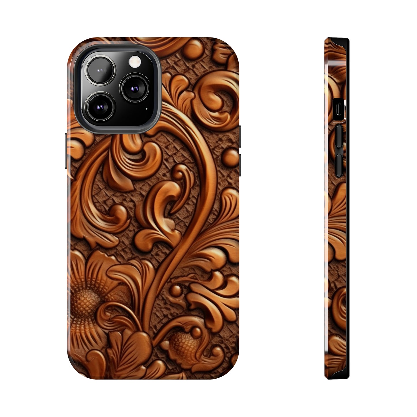 Leather Flower Cognac Classic Brown Timeless American Cowboy Design - Tough Phone Cases