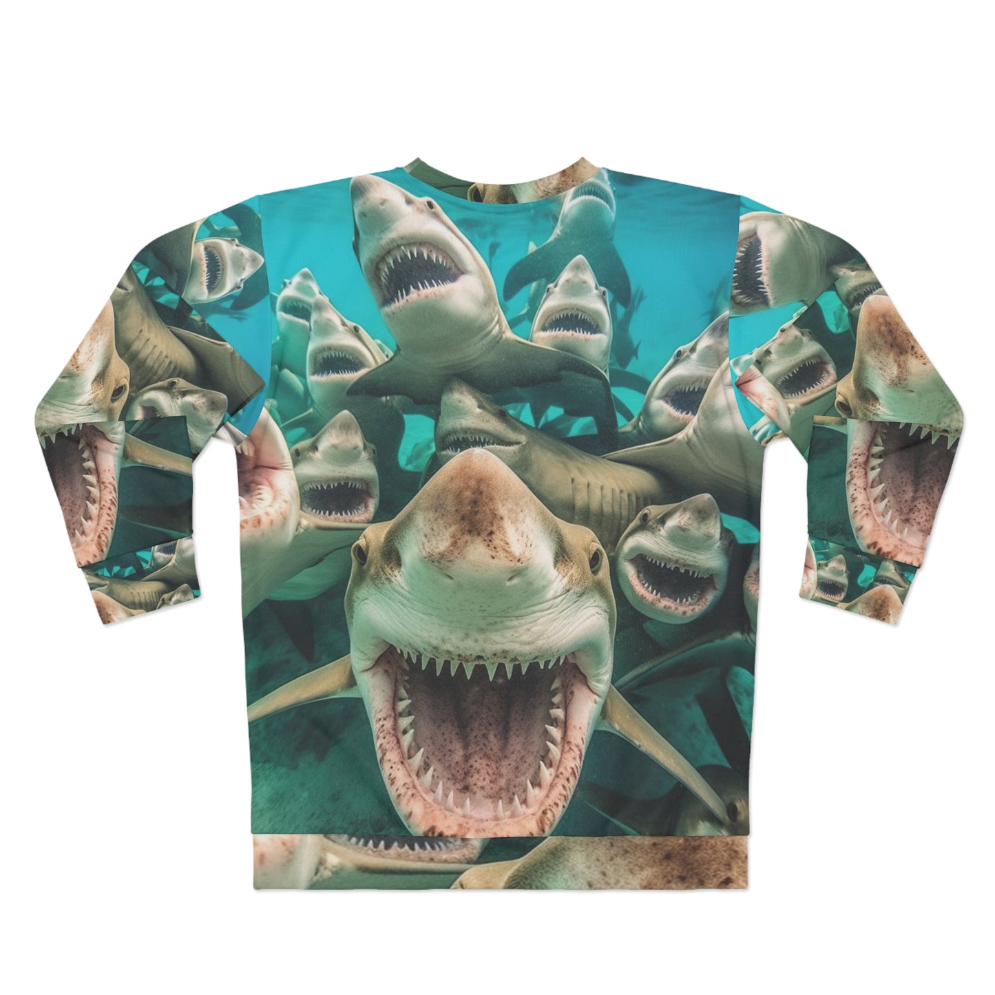 Laughing Lemon Sharks: Joyful Sea Jaws Ocean Deep - Unisex Sweatshirt (AOP)