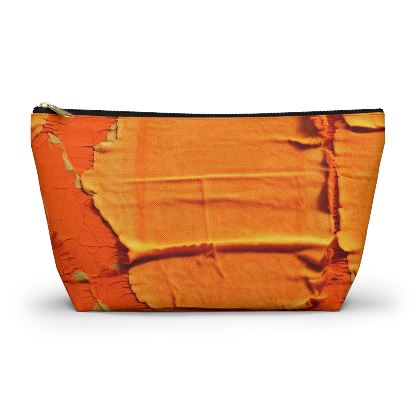 Fiery Citrus Orange: Edgy Distressed, Denim-Inspired Fabric - Accessory Pouch w T-bottom