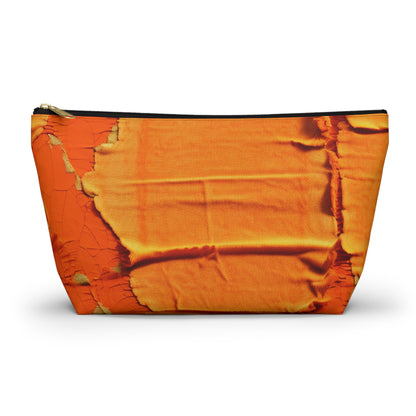 Fiery Citrus Orange: Edgy Distressed, Denim-Inspired Fabric - Accessory Pouch w T-bottom