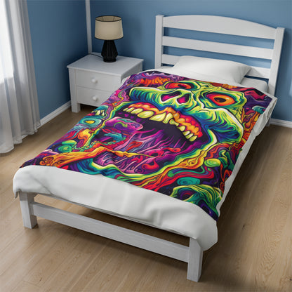 Super trippy and psychedelic Skull, Velveteen Plush Blanket