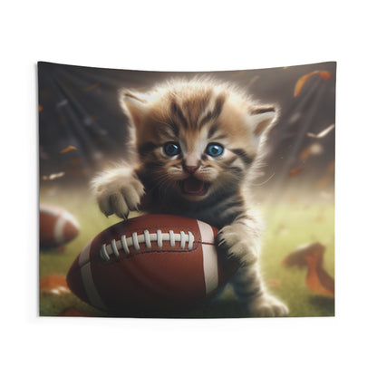 Football Kitten Touchdown: Tabby's Winning Play Sport Game - Indoor Wall Tapestries