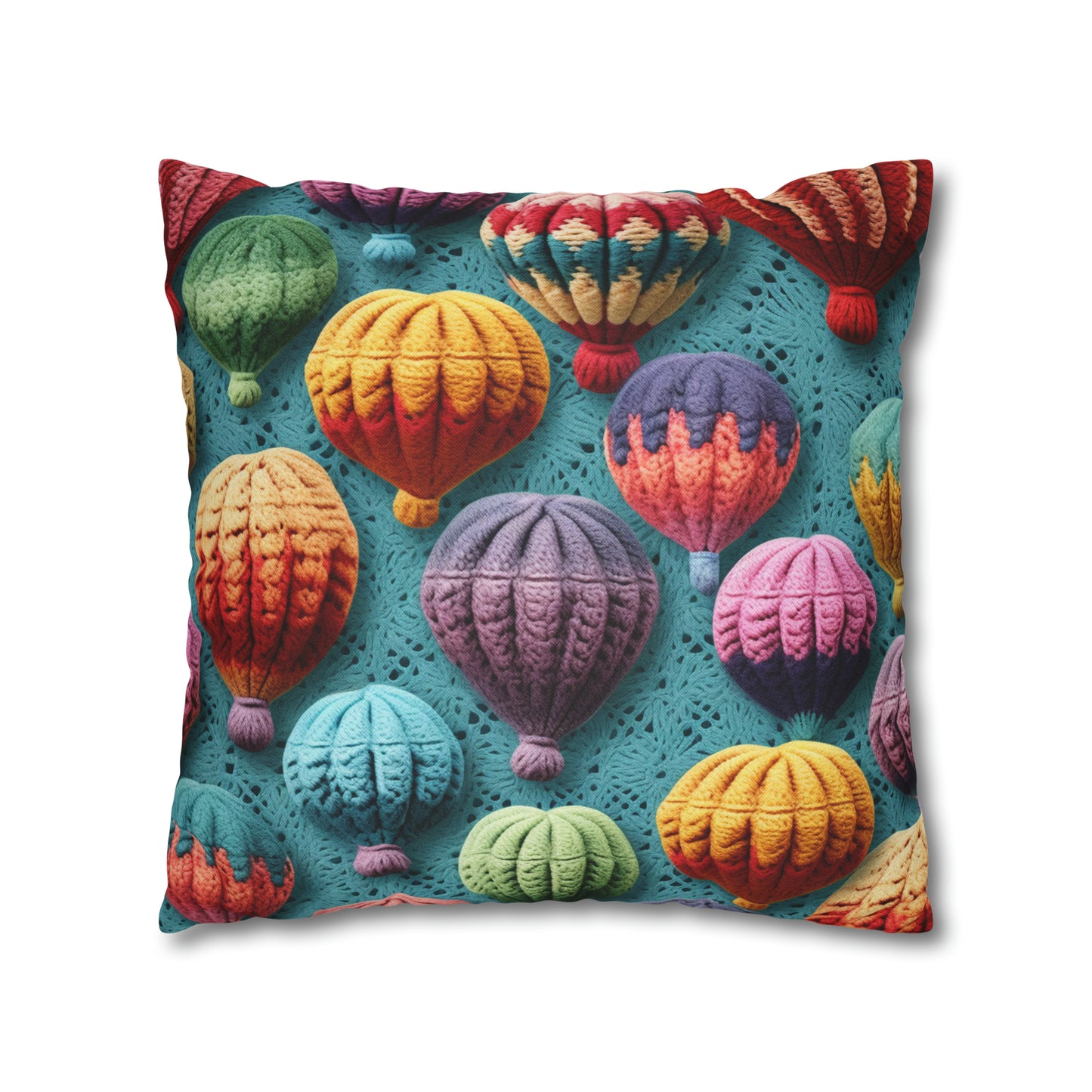 Crochet Hot Air Balloons Sky Travel Transport Scenic Style - Spun Polyester Square Pillow Case