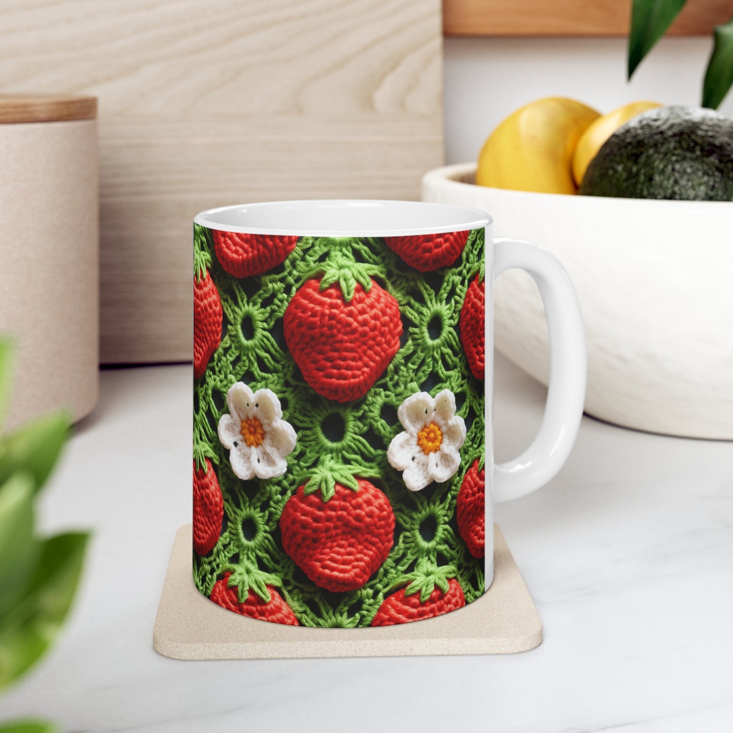 Strawberry Field Crochet - Forever Forest Greens - Fruit Berry Harvest Crop - Ceramic Mug 11oz