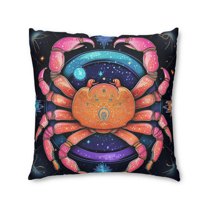 Cangrejo celestial arcoíris - Arte vibrante del signo del zodíaco del cáncer - Almohada de suelo copetuda, cuadrada 