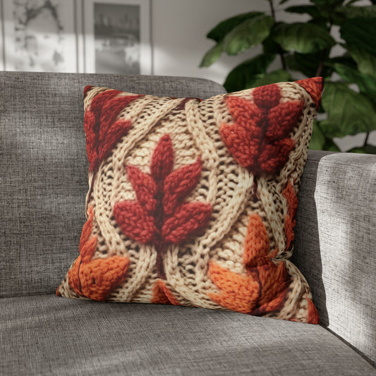 Crochet Fall Leaves: Harvest Rustic Design - Golden Browns -Woodland Maple Magic - Spun Polyester Square Pillow Case