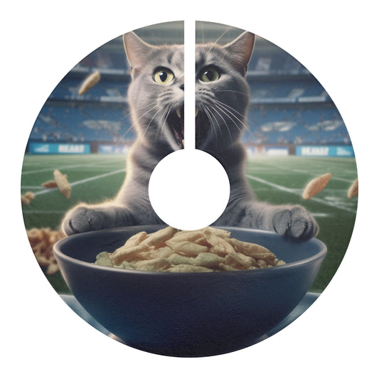 Halftime Football Feline: Screaming Sports Fan Cat Stadium Food Kitten - Christmas Tree Skirts