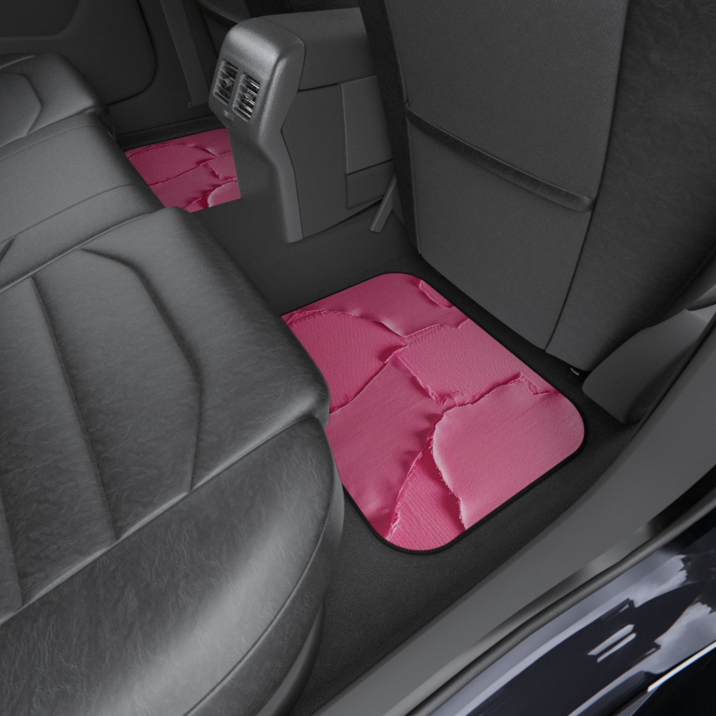 Distressed Neon Pink: Edgy, Ripped Denim-Inspired Doll Fabric - Car Mats (Set of 4)