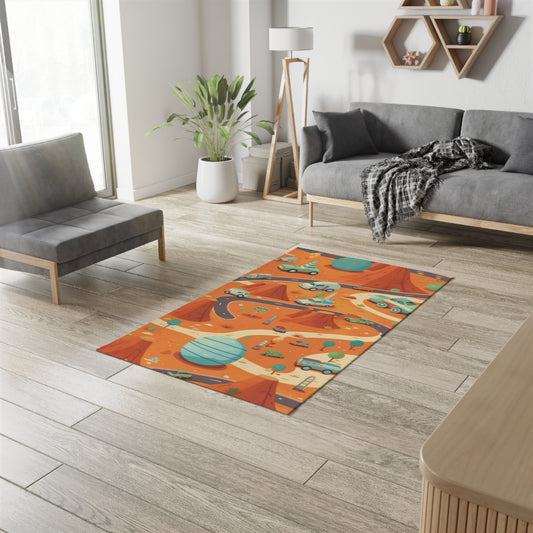 Galactic Adventure Dobby Rug: Mars Roadway Space Theme, Durable, 100% Polyester