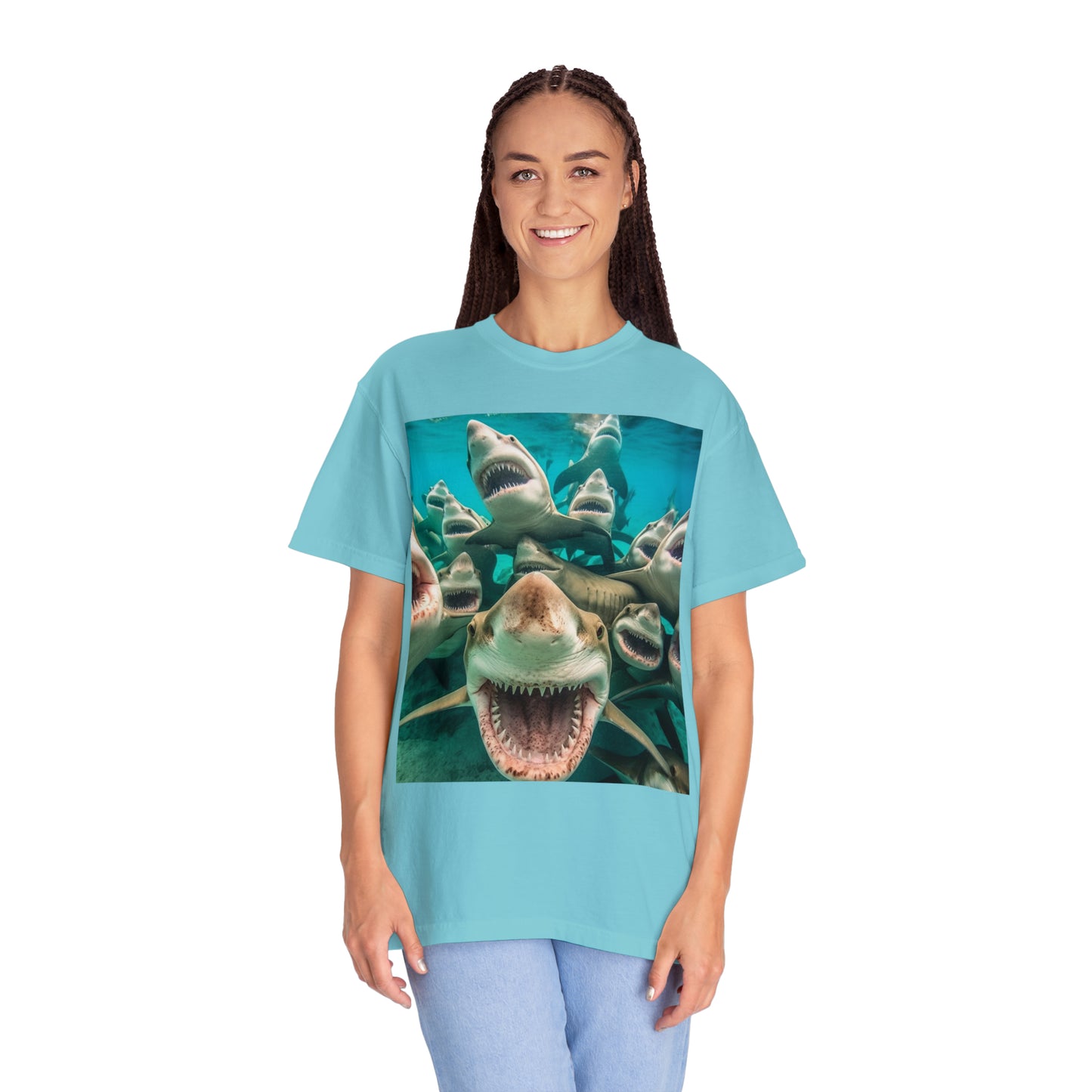 Laughing Lemon Sharks: Joyful Sea Jaws Ocean Deep - Unisex Garment-Dyed T-shirt