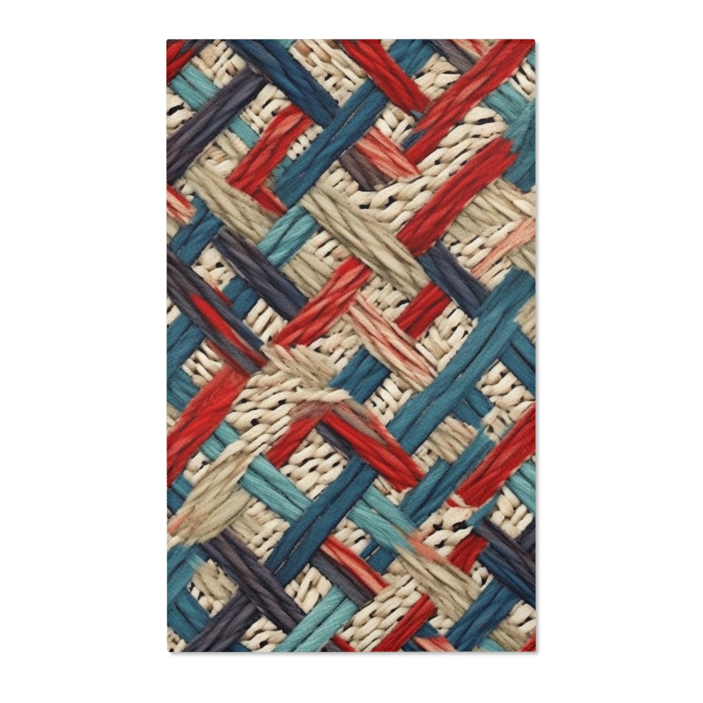 Colorful Yarn Knot: Denim-Inspired Fabric in Red, White, Light Blue - Area Rugs