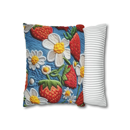 Orchard Berries: Juicy Sweetness from Nature's Garden - Fresh Strawberry Elegance - Spun Polyester Square Pillow Case