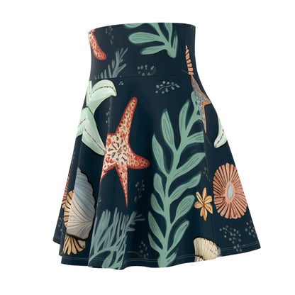 Seashells & Starfish Marine-Inspired Pattern Women's Skater Skirt (AOP)