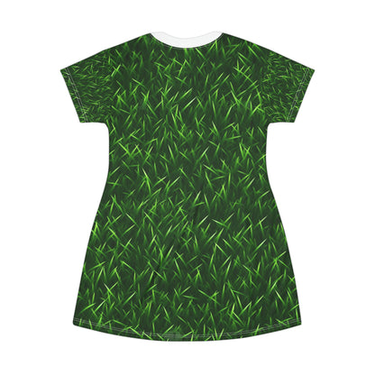 Touch Grass Indoor Style Outdoor Green Artificial Grass Turf - T-Shirt Dress (AOP)