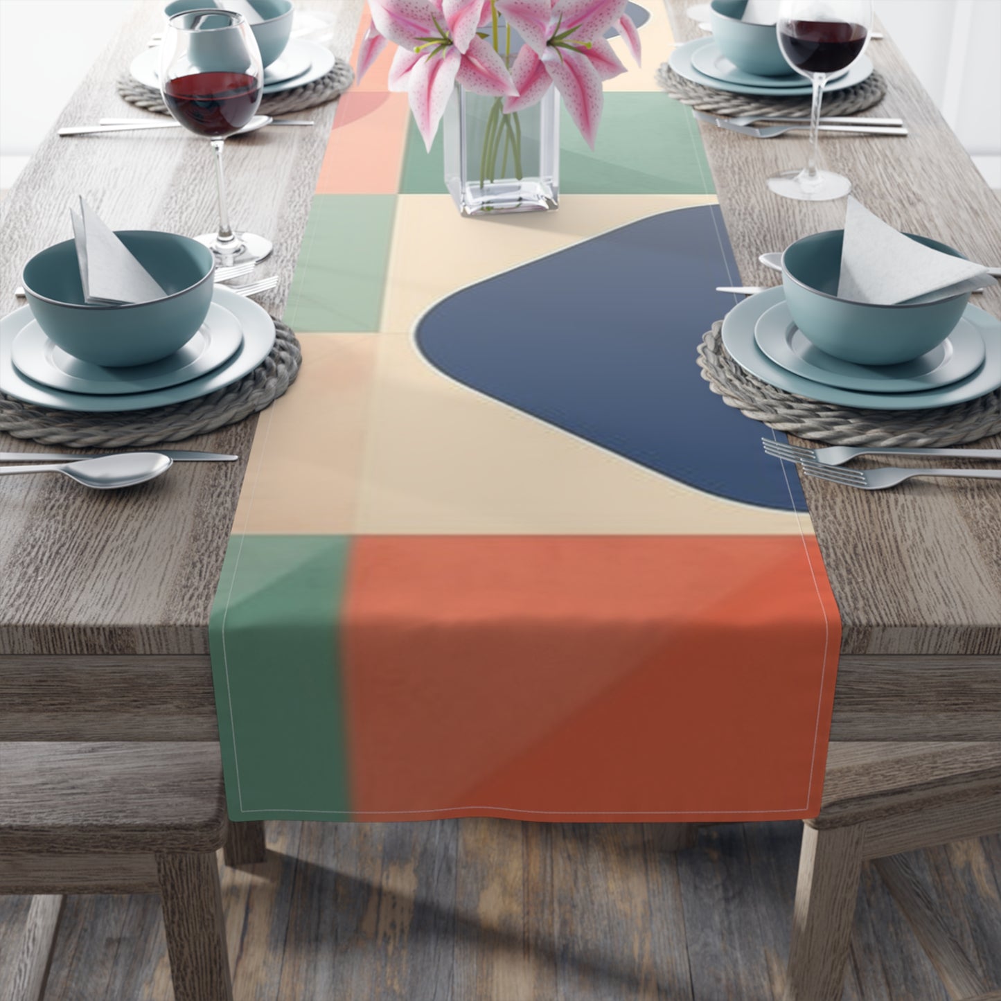 Minimalist Geometric Shapes - Pastel Decor Table Runner (Cotton, Poly)