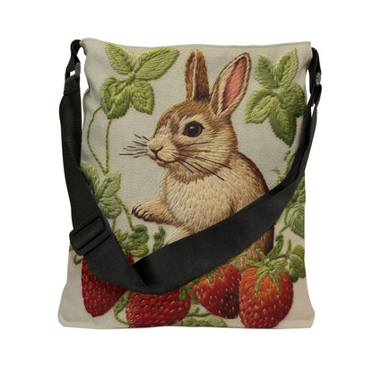 Strawberry Bunny Rabit - Embroidery Style - Strawberries Fruit Munchies - Easter Gift - Adjustable Tote Bag (AOP)