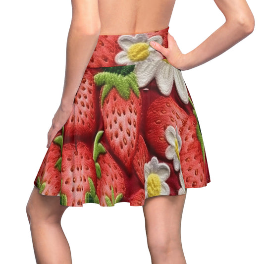 Strawberry Strawberries Embroidery Design - Fresh Pick Red Berry Sweet Fruit - Women's Skater Skirt (AOP)