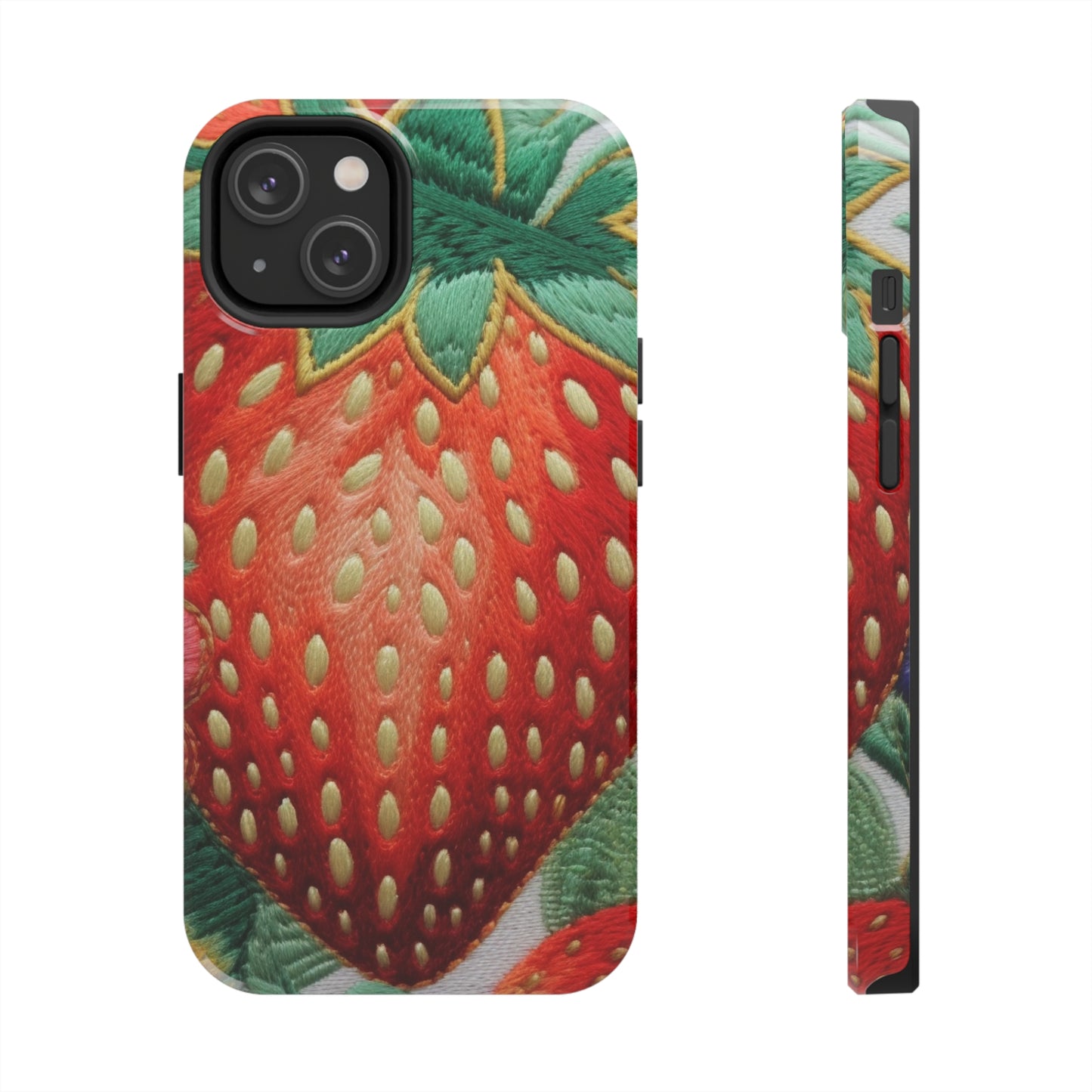 Berry Delight: Sun-Kissed Strawberries Fields Meet Embroidered Style Strawberry Patterns - Tough Phone Cases