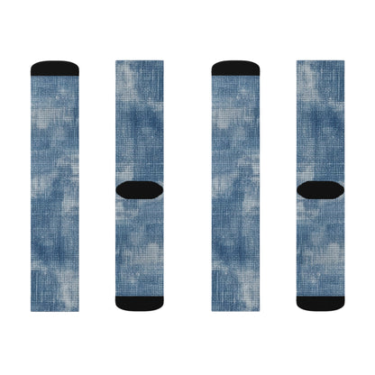 Faded Blue Washed-Out: Denim-Inspired, Style Fabric - Sublimation Socks