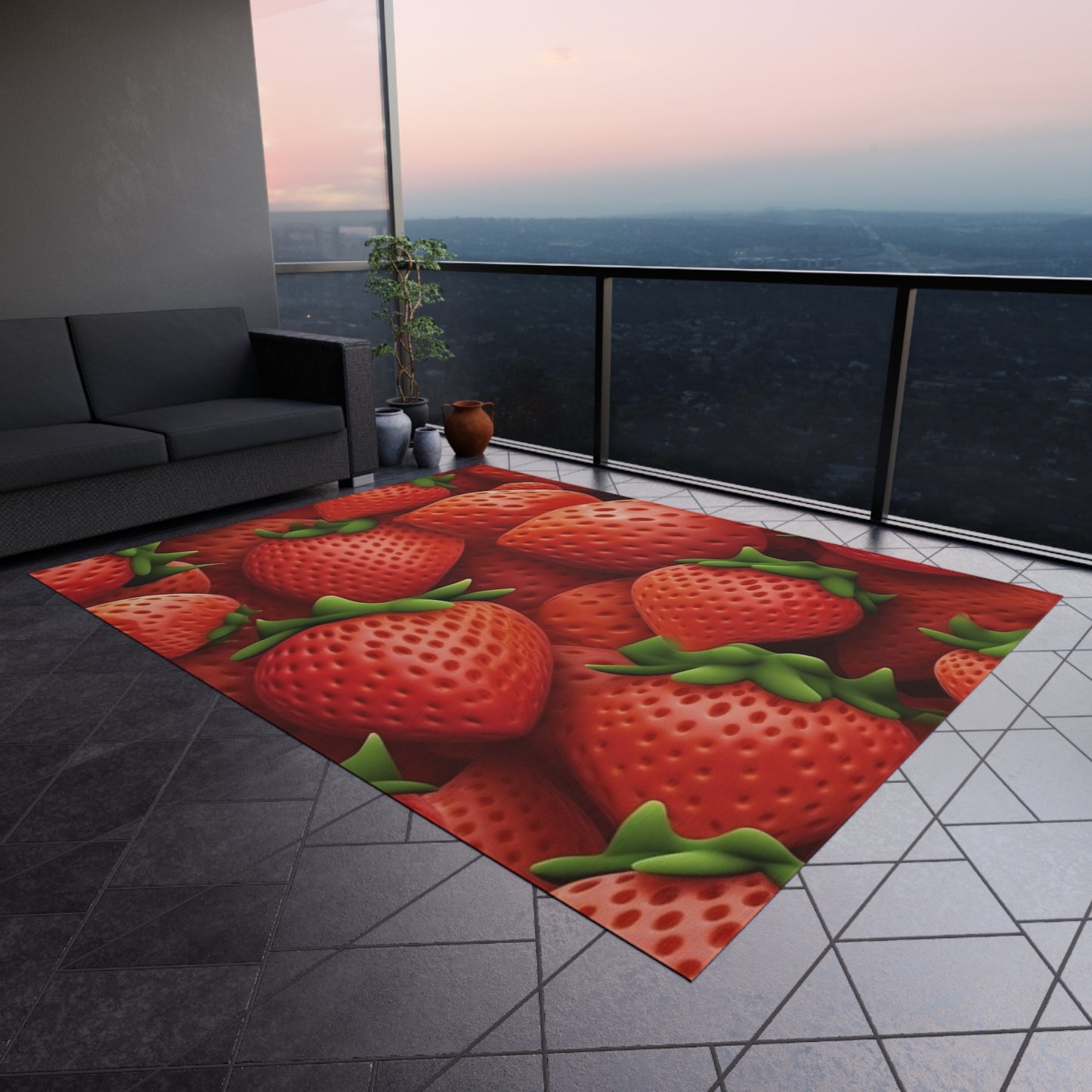 Garden Strawberries- Wild Sweet Gourmet - Farm Growing Ripe Red Fruit -Outdoor Rug