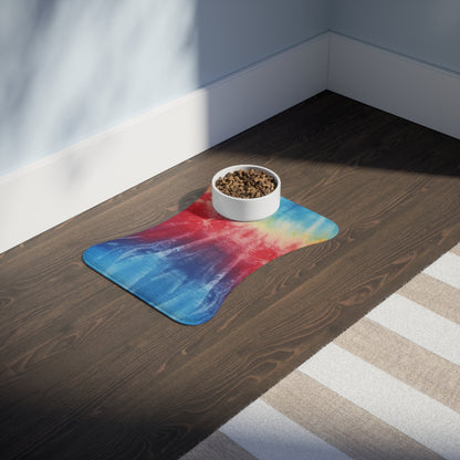 Rainbow Tie-Dye Denim: Vibrant Multi-Color, Fabric Design Spectacle - Dog & Pet Feeding Mats