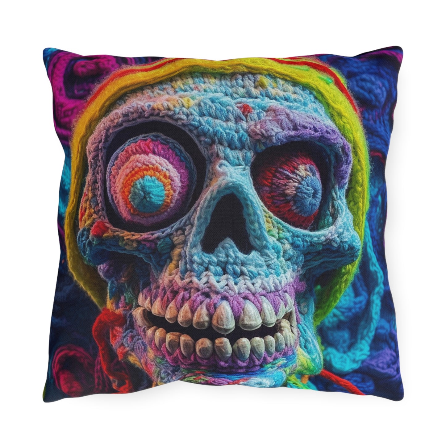 Crochet Skull Halloween Scary Horror Design - Outdoor Pillows