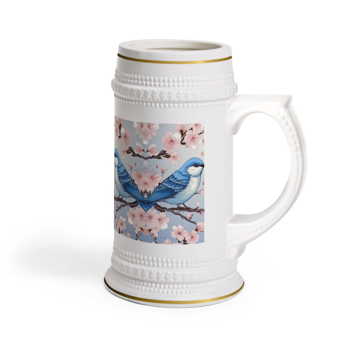 Cherry Blossom Tree Blue Bird Beer Stein Mug