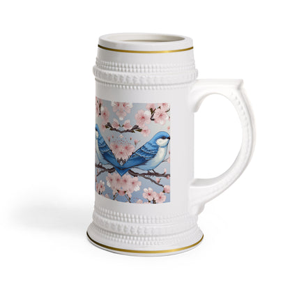 Cherry Blossom Tree Blue Bird Beer Stein Mug