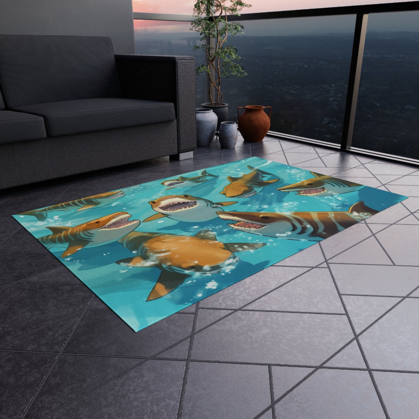 Tiger Shark: Ocean Marine Wildlife - Underwater - Outdoor Rug