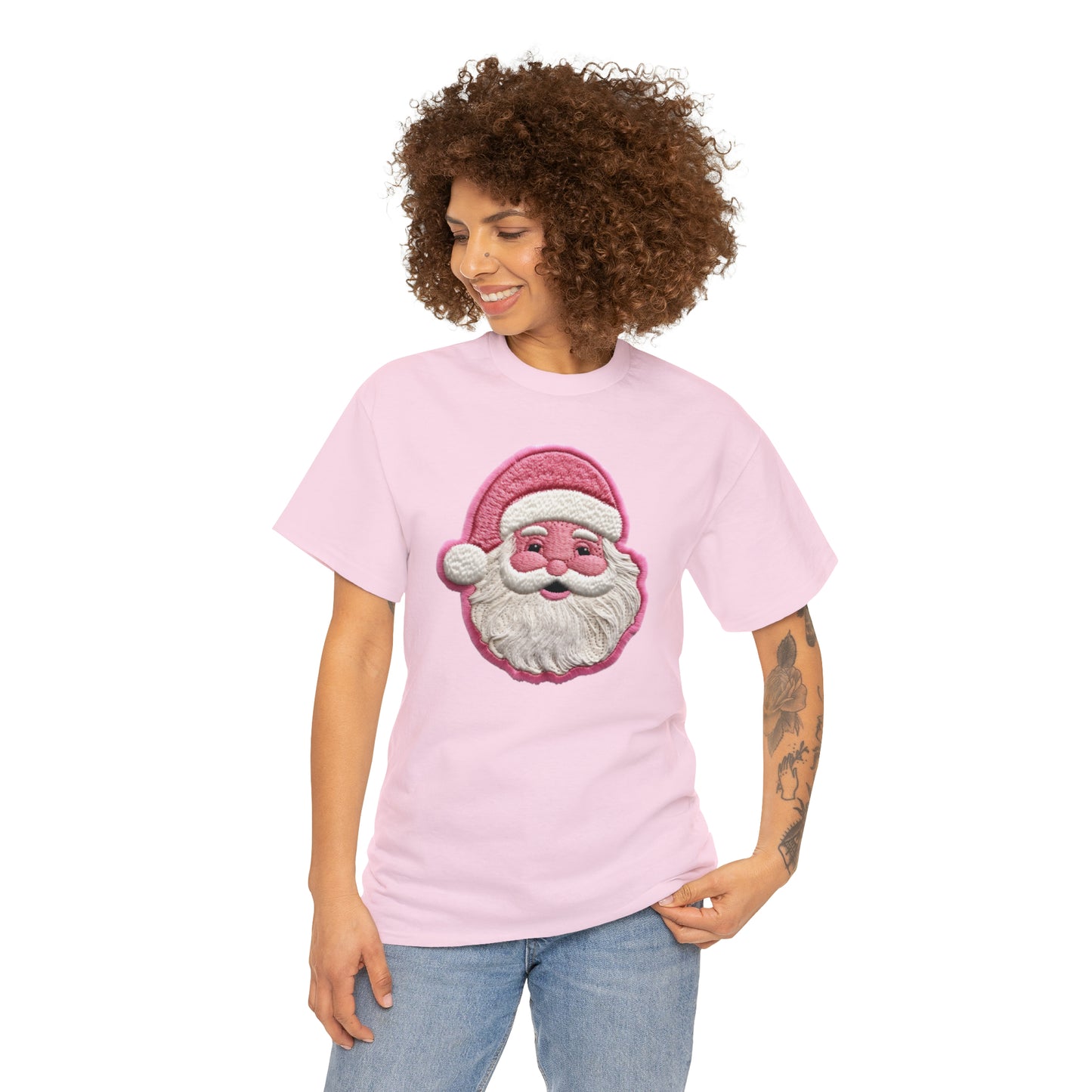 Santa Patch in Pink Christmas - Unisex Heavy Cotton Tee