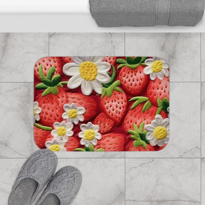 Diseño de bordado de fresas y fresas - Fruta dulce de frutos rojos frescos - Alfombra de baño