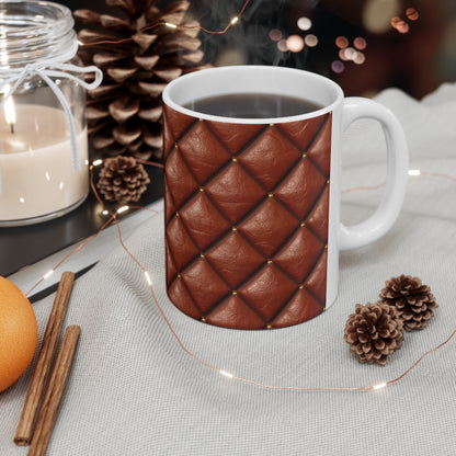 Brown Leather Cognac Pattern Rugged Durable Design Style - Ceramic Mug 11oz