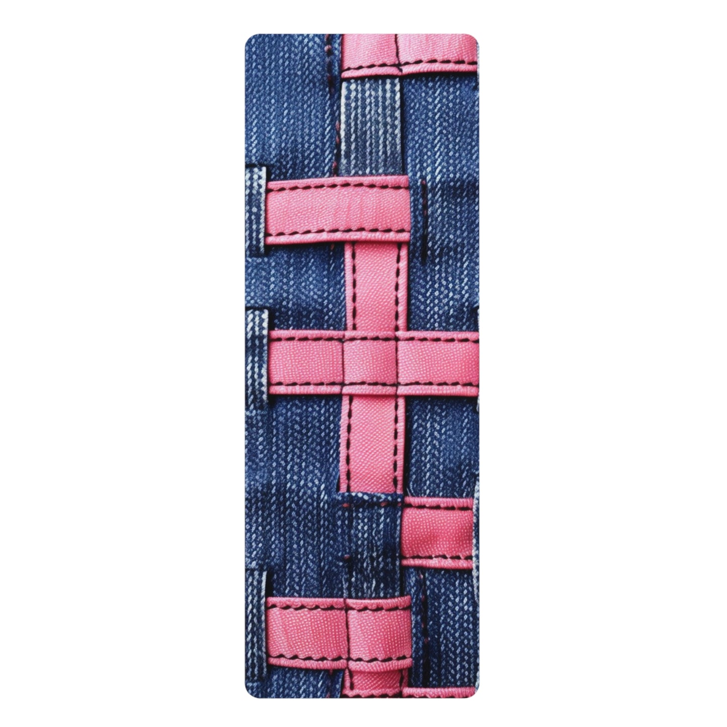 Candy-Striped Crossover: Pink Denim Style Ribbons Blue - Rubber Yoga Mat