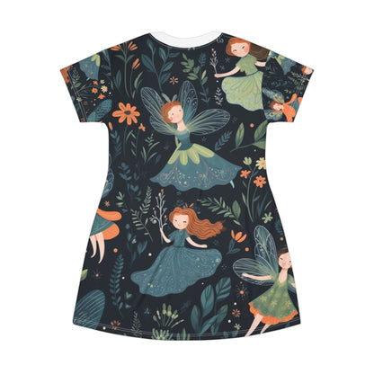 Enchanting Fairy Tale Pattern - Vibrant & Magical Fairies - T-Shirt Dress (AOP)