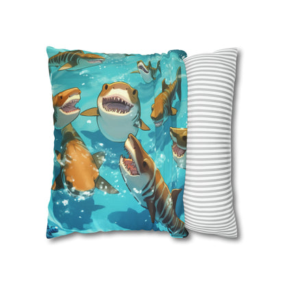 Tiger Shark: Ocean Marine Wildlife - Underwater - Spun Polyester Square Pillow Case