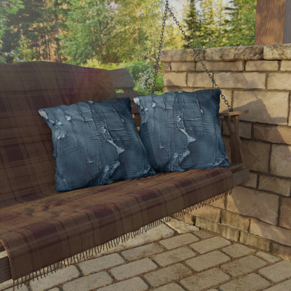 Distressed Blue Denim-Look: Edgy, Torn Fabric Design - Outdoor Pillows