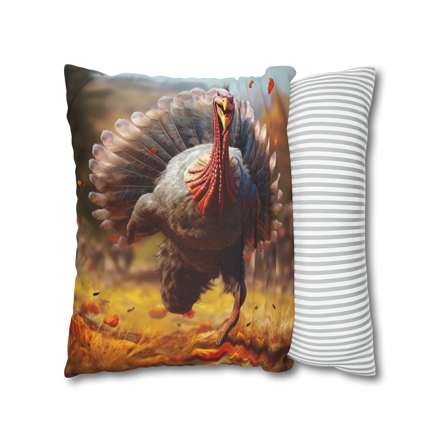 Thanksgiving Trot Turkey Run Athlete Sprint Racer Holiday Feast Dinner - Spun Polyester Square Pillow Case