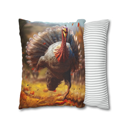 Thanksgiving Trot Turkey Run Athlete Sprint Racer Holiday Feast Dinner - Spun Polyester Square Pillow Case