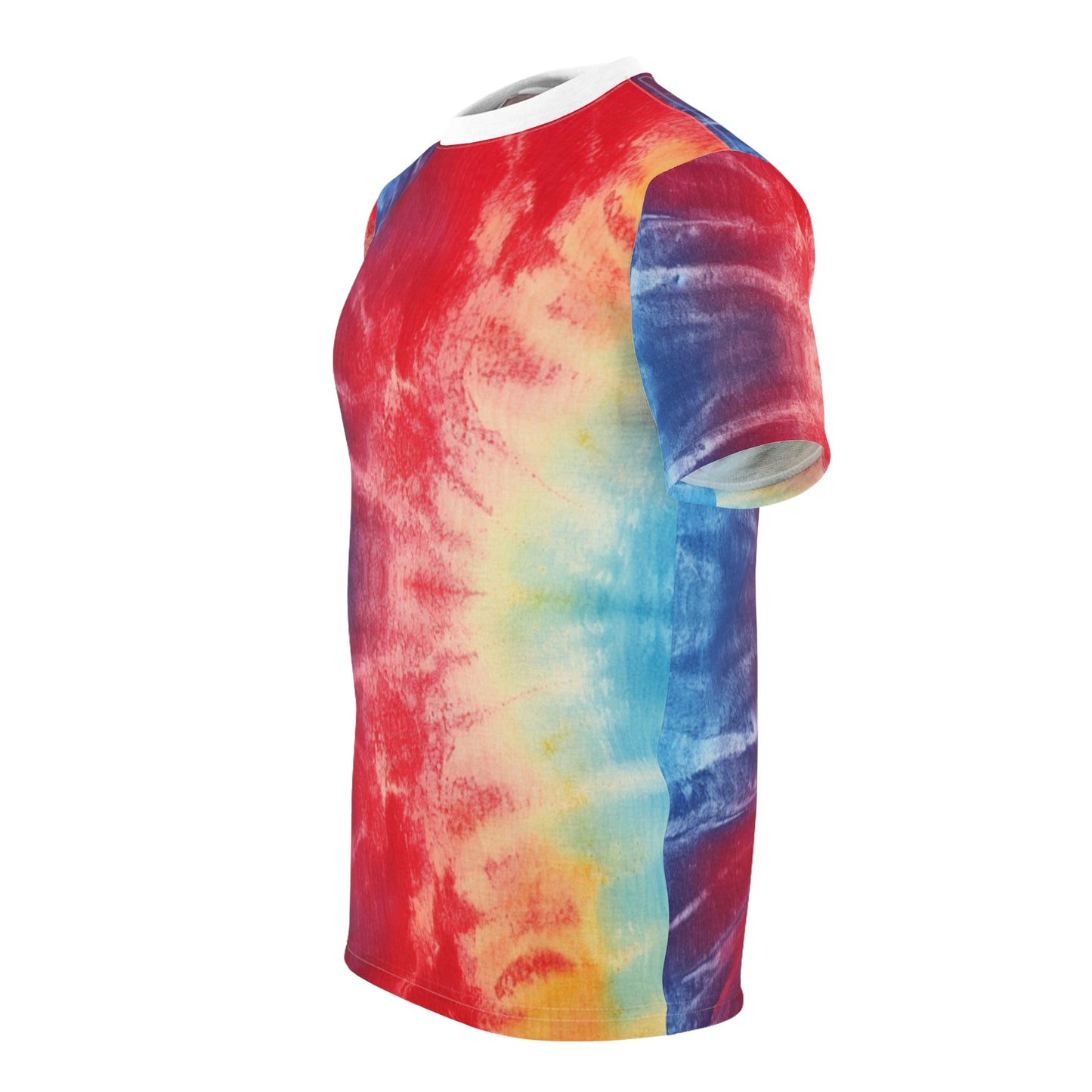 Rainbow Tie-Dye Denim: Vibrant Multi-Color, Fabric Design Spectacle - Unisex Cut & Sew Tee (AOP)