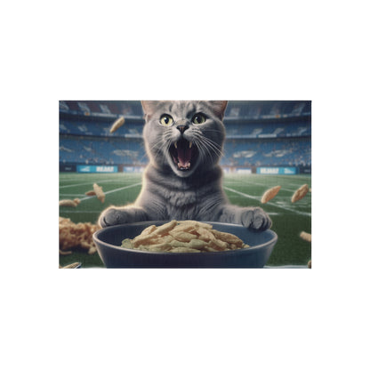 Halftime Football Feline: Screaming Sports Fan Cat Stadium Food Kitten - Outdoor Rug