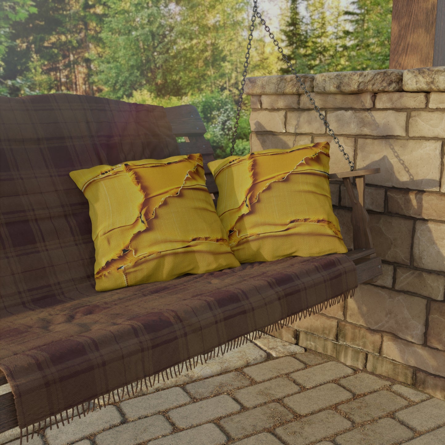 Banana Yellow Lemon: Bold Distressed, Denim-Inspired Fabric - Outdoor Pillows